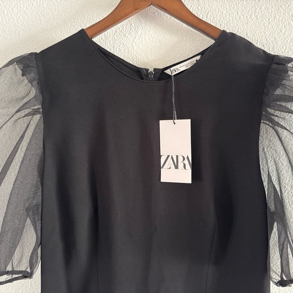 Zara Black Organza Puff Sleeve Blouse Goth Glam XXL Dark Academia Avant-Garde - Picture 6 of 15